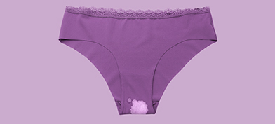 Vagina bleached underwear on a purple background.