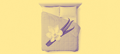 A-bed-against-yellow-background-with-vanilla-pods