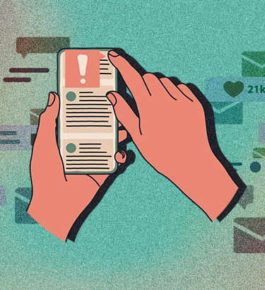 Hands holding a cellphone scroll through misinformation about mens health.