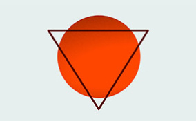 On a white background, a bright red circle has an upside down triangle drawn over top. 